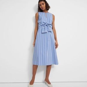 Theory Stretch Cotton Blend Striped Tie Front Midi Dress